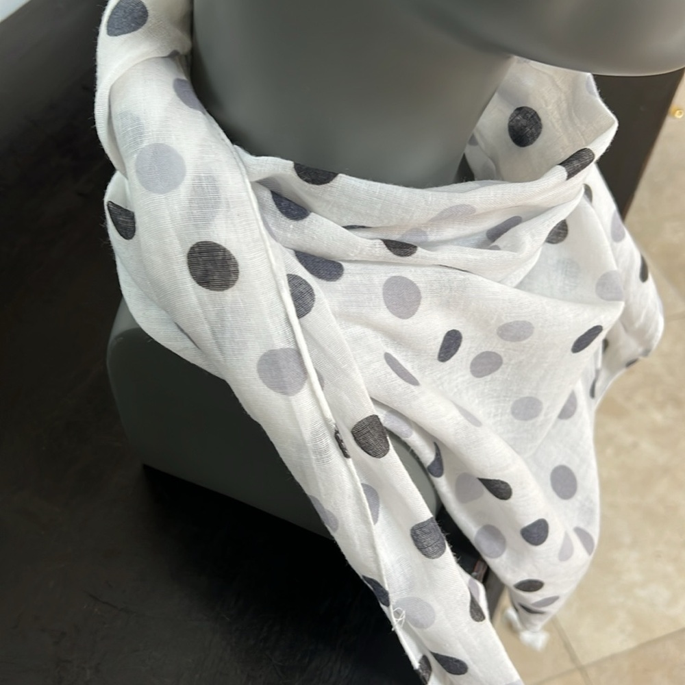 Triangular Lightweight Scarf Polka Dots White Bla… - image 3